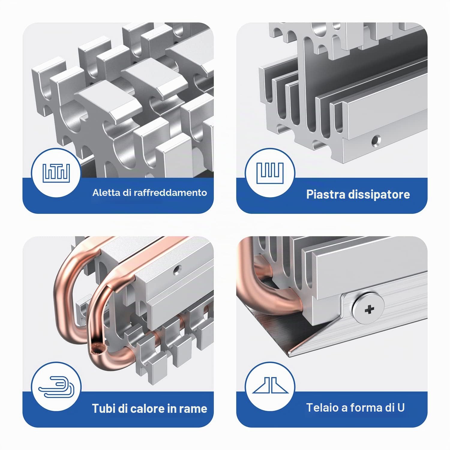 GRAUGEAR M.2 2280 NVMe SATA Dissipatore di calore SSD, Tubo di calore Direct Touch, doppio tubo di calore in rame, design a piastra-pinna in lega di alluminio, altezza 3,4 cm