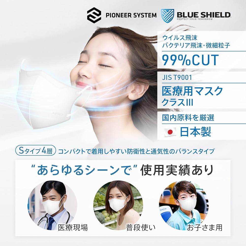 未開封☆4層女性用医療用抗菌マスク 1300枚☆ブルー☆ Amazon.co.jp: パイオニア ブルーシールドマスク 4層 Sタイプ