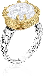 JEAN RACHEL JEWELRY 925 스털링 실버 반지 - 스퀘어 쿠션 컷 큐빅 지르코니아 빈티지 디자인의 브레이드 체인 - 저자극성, 납 및 니켈 프리 - 여성용 장인 수공예 스테이트먼트 링