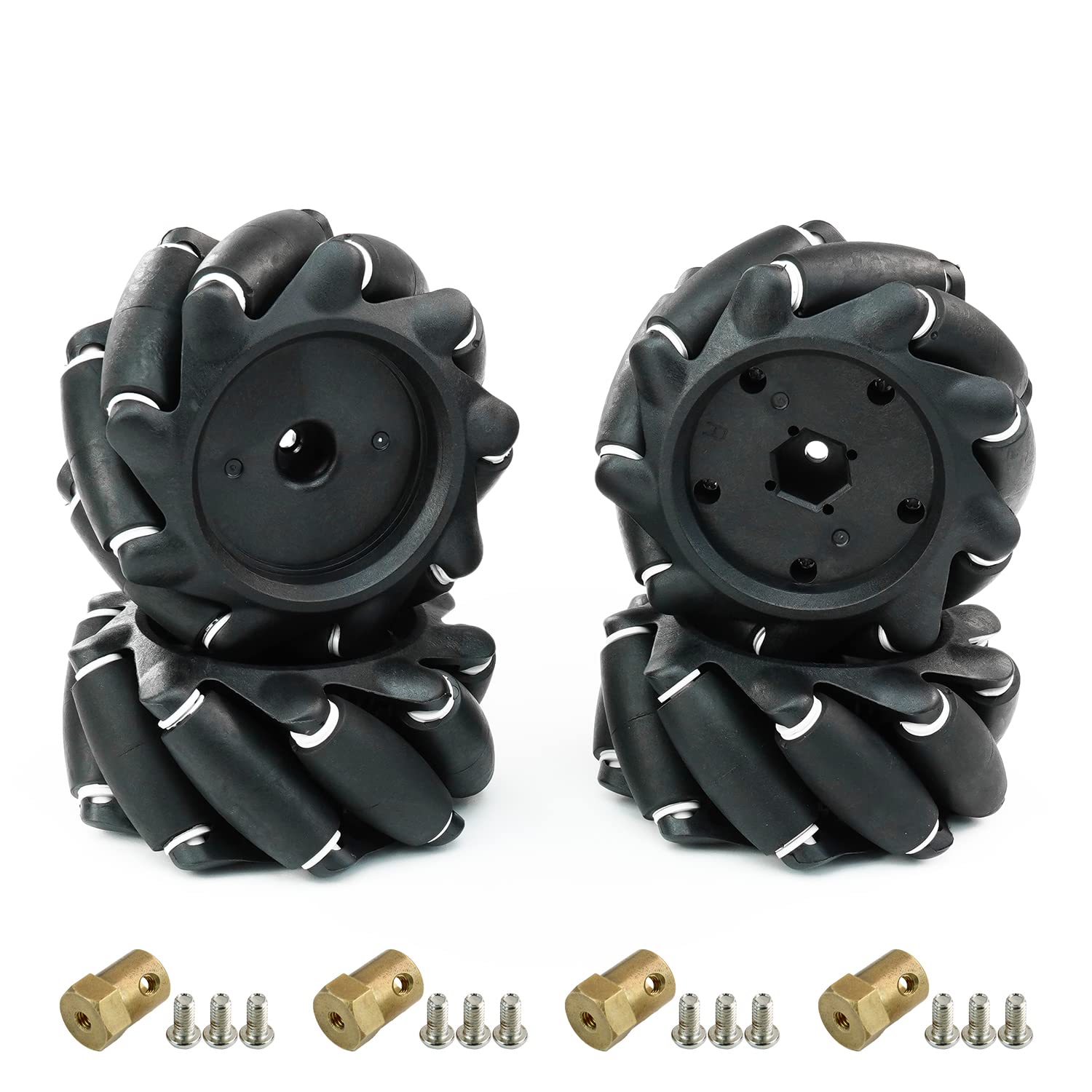 Yahboom Mecanum Wheel Set – 65mm/80mm/97mm Omni-Directional Wheels With 6mm Hex Coupler For AGV & DIY Robot Chassis (97mm Black, 4-Pack)