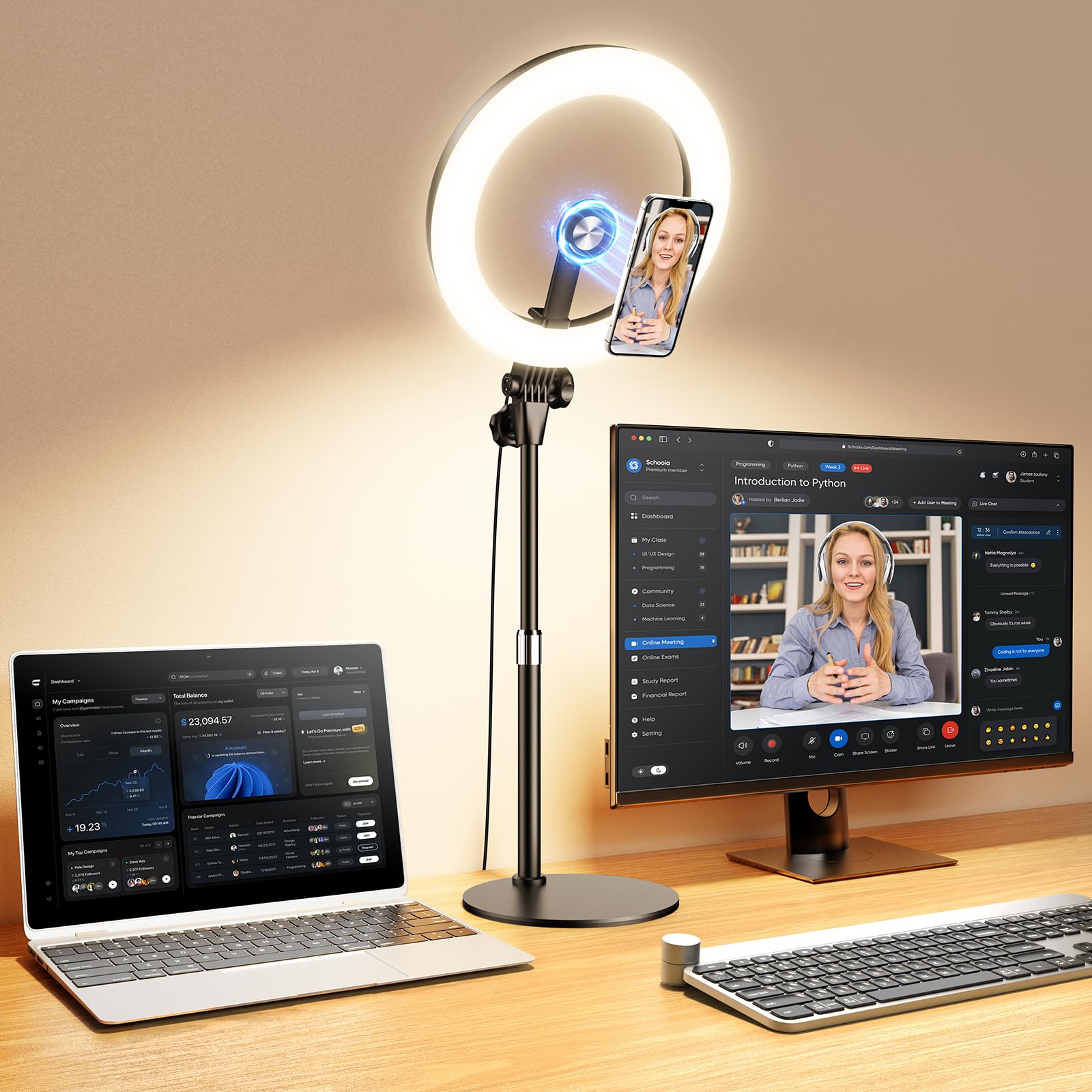 Upgrade 10.5" Ring Light for Desk with Magnetic Phone Holder for Computer
