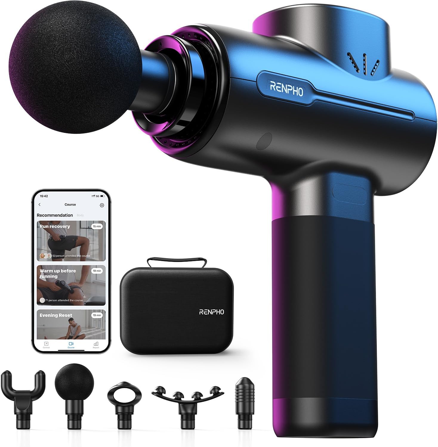 Massage Gun Deep Tissue with Smart App and Bluetooth,Muscle Massage Gun with 5 Speeds 5 Massager Heads,10mm Amplitude Percussion Massager with Carry Case,for Gym Muscle Relaxation,Great Gifts