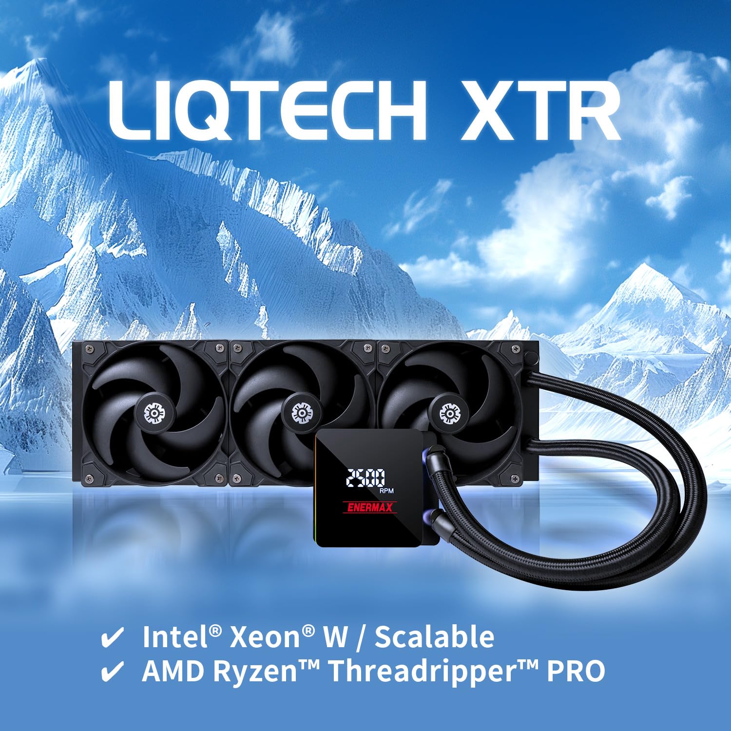 ENERMAX LIQTECH XTR|360 mm AIO CPU refrigeración por agua|TDP 550 W+|AMD Ryzen Treadripper sTR5/sTRX5/SP6|Intel Xeon LGA4677 |100% CPU cobertura|Pantalla digital|ELC-LTXTR360