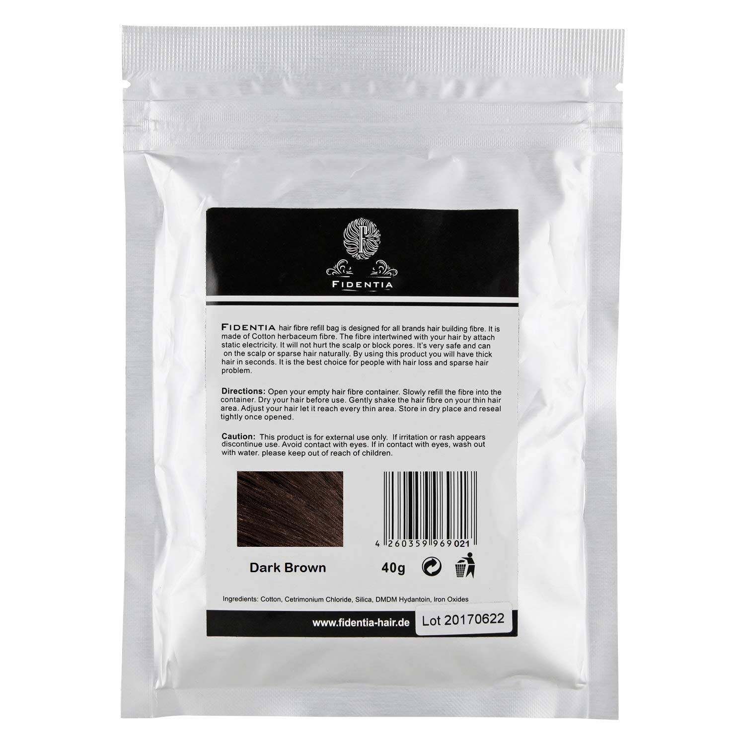 Fidentia Fibre per capelli, Confezione di ricarica 40g, (Castano Scuro)