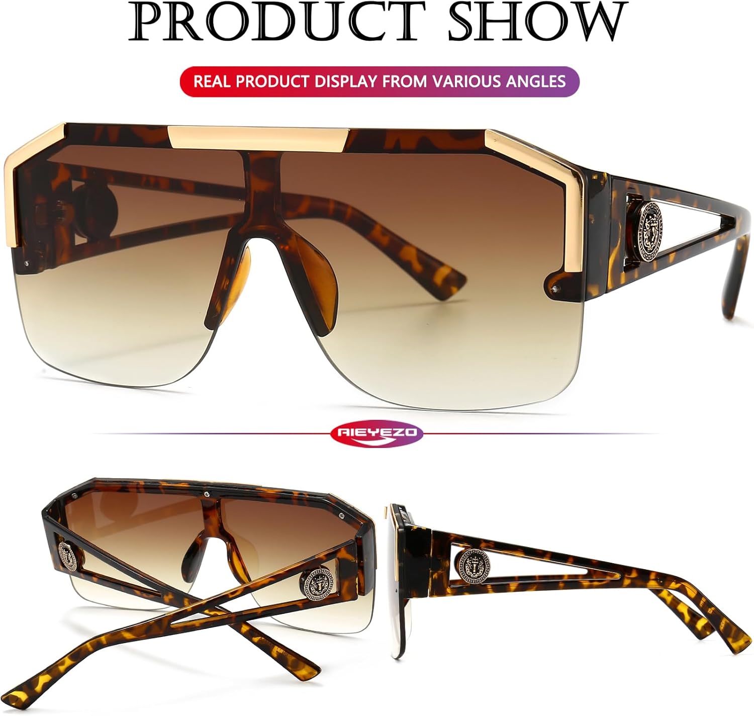 AIEYEZO Square Oversized Sunglasses Flat Top Shield Sun Glasses for Men Women One Lens Square Shades - Image 5