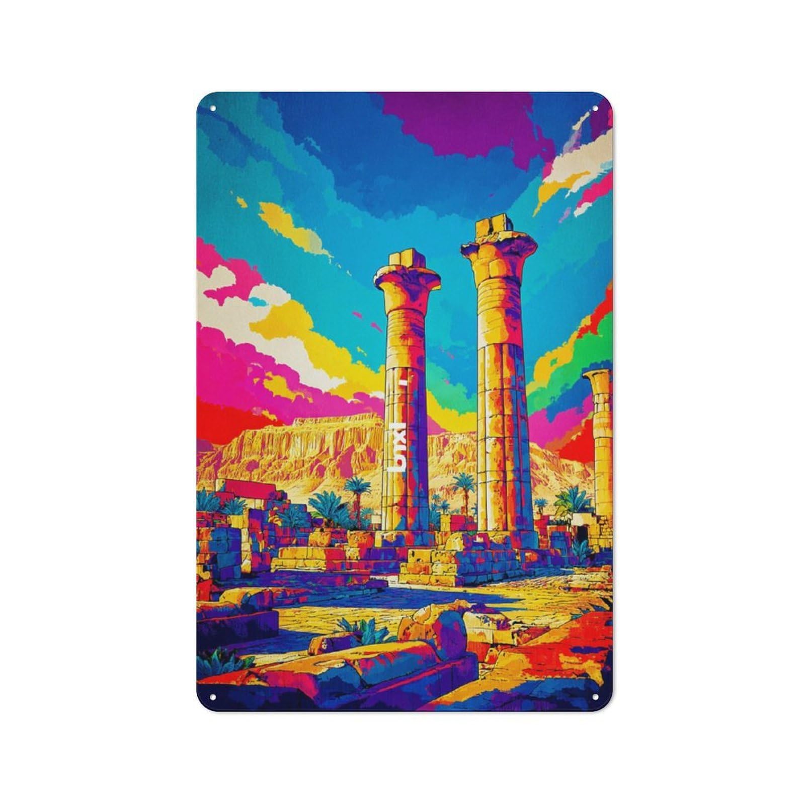 Junmoney Colorful Egyptian Ruins Retro Metal Sign 30X20cm, Garage Style Shed Wall Plaque For Garage, Hobby Room, Office Or Man Cave