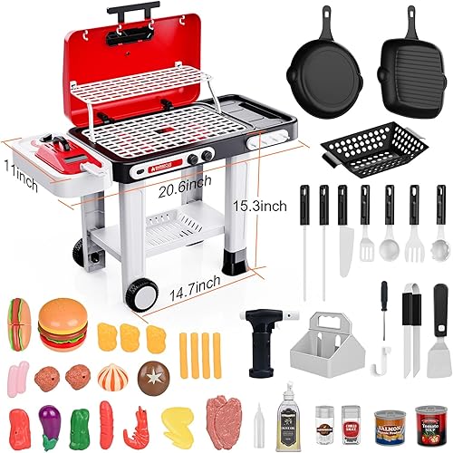 Miniatura 7 de Juego de cocina para niños, parrilla, barbacoa, juego de cocina 2025, juguete al aire libre con luz de humo exterior, juguetes de comida, juego de