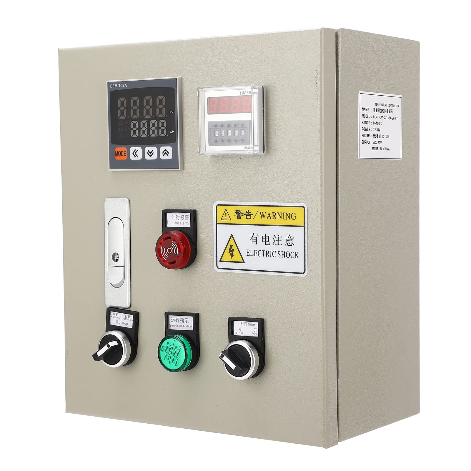 Caja de control de temperatura, controlador de temperatura PID caja de termostato con termopar, CA 7,5 KW, control preciso, pantalla clara, adecuada para varios Machi