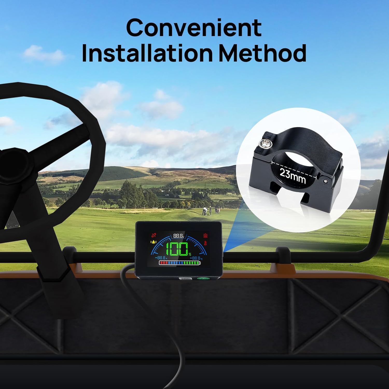 Installation method of the DC HOUSE Bluetooth Battery Capacity Monitor in a golf cart