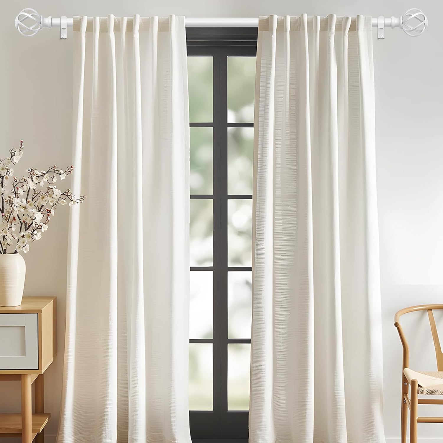 2 Pack Curtain Rods for Windows 18 to 42 Inch(1.5-3.5 Feet),3/4" Diameter White Drapery Rods with Twisted Cage Finials,Size:18-42 Inch