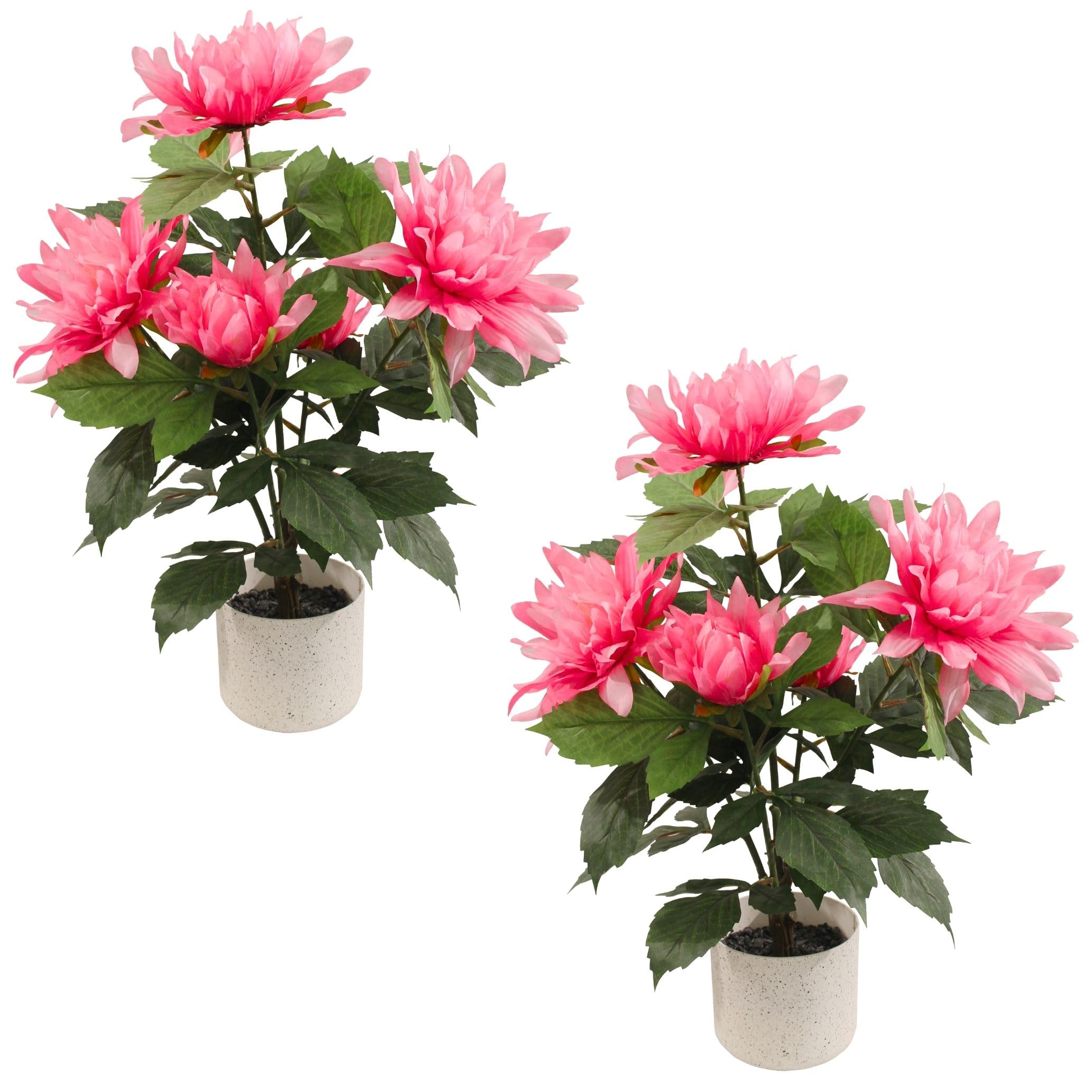 Lacers SMARAGDLINE künstlichen Dahlien 2er Set pink - 55cm künstliche Pflanzen dekorative kunstpflanze im Topf lebendige Farben wie echt wirkende Blätter & Blüten zuhause & Büro Frühlingsdeko