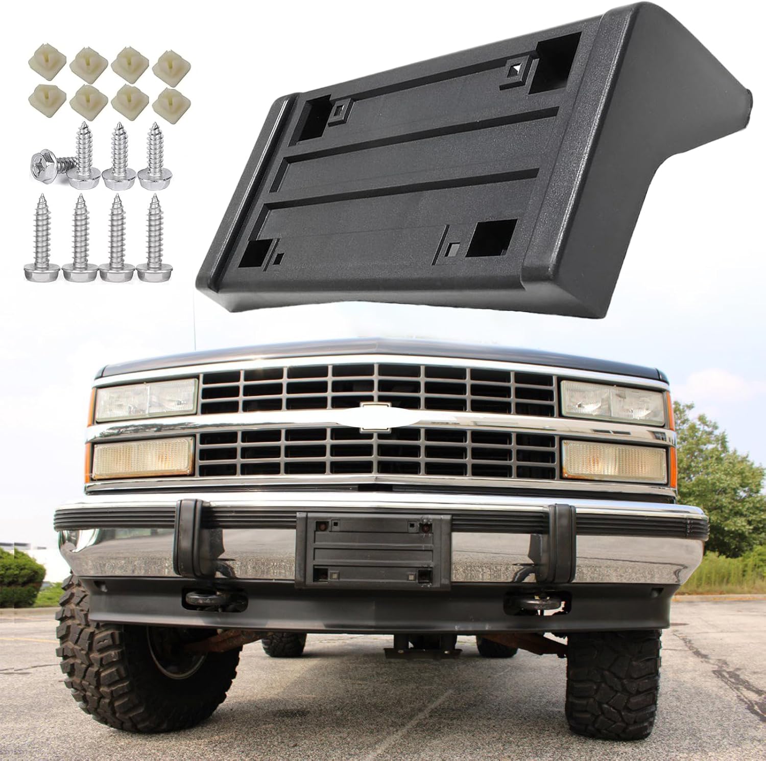 Front License Plate Frame for 1988-2000 Chevy Silverado GMC Sierra C/K 1500 2500 3500 Blazer Suburban Tahoe Yukon Front Bumper License Plate Holder Mounting Bracket Replace # 15990676 GM1068102 68184