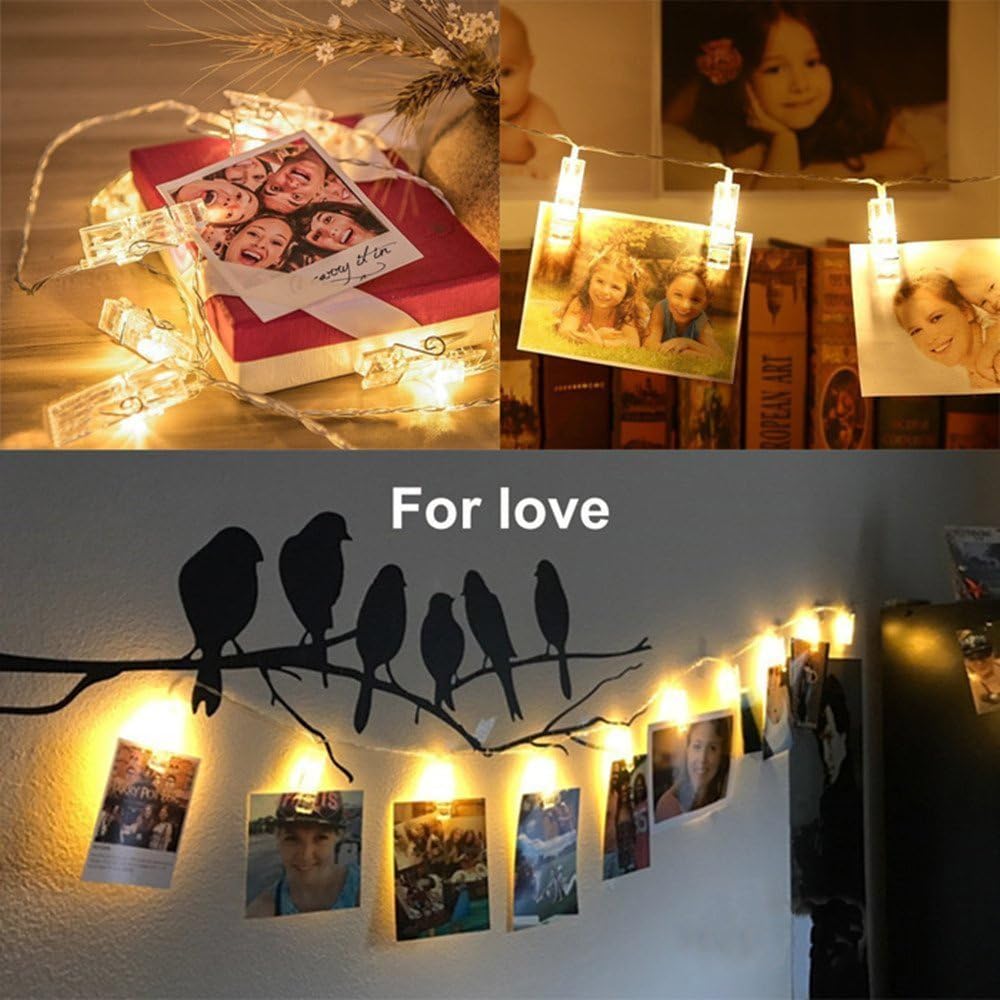 MZD8391 Dimmable 50 Photo Clips String Lights/Holder with Remote Control, Battery Powered Indoor Fairy String Lights for Hanging Photos Pictures Cards Memos, Gift Photo Clip Holder (Warm White)