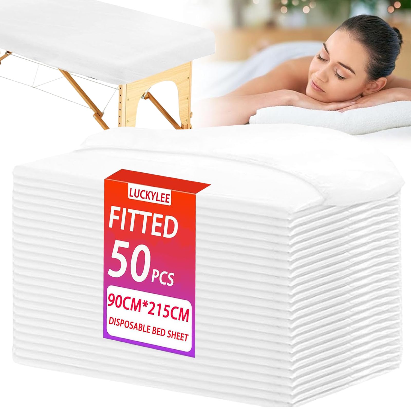 Lot de 50 draps de table de massage jetables, housses élastiques en tissu non tissé respirant pour tatouage, hôtel, salon de beauté, esthéticienne,90x 215 cm (Blanc-50pcs)