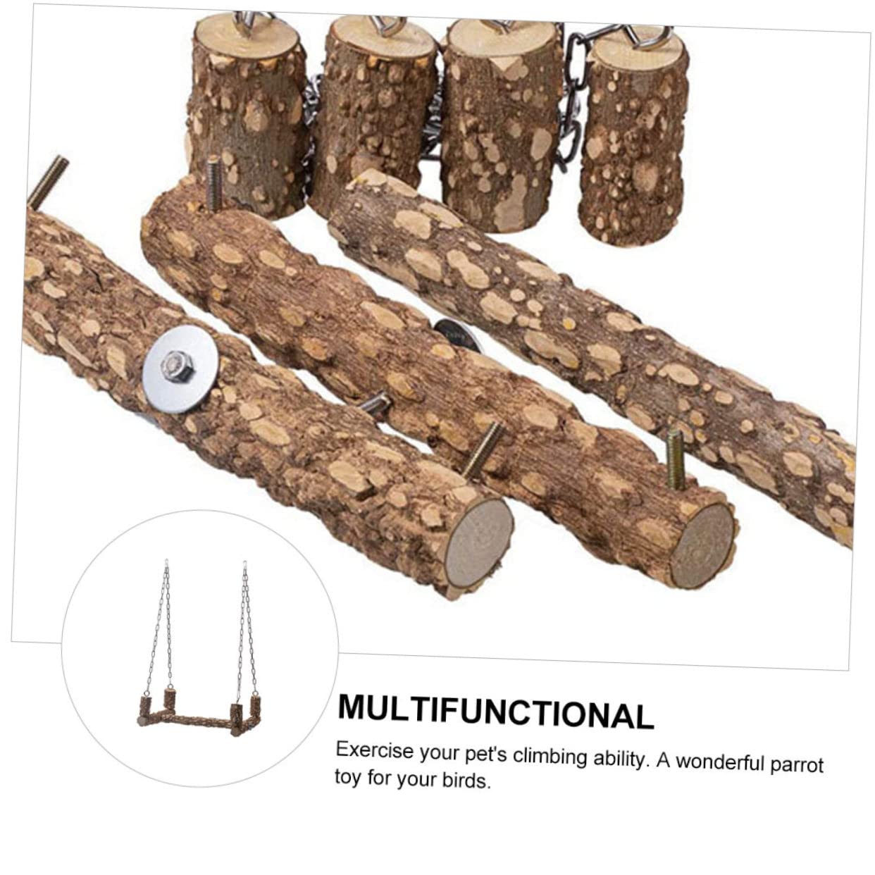 YARNOW Supporto Inossidabile per in Naturale Legno Altalena e Pappagalli Resistente Giocattolo Integrato, in Acciaio Esercizio e Divertimento Colore Casuale di Pappagalli Medi