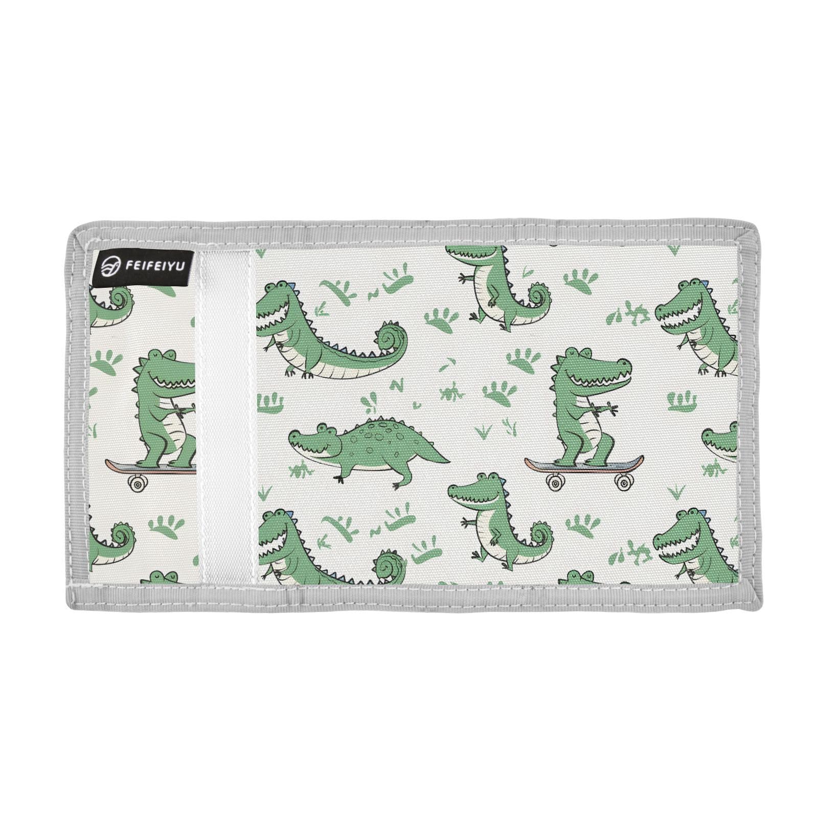 zyrtty Kids Wallets for Boys Girls Ages 4-18 Trifold, Cartoon Crocodile Plants Green Wallet with Zippered Coin Pocket and Card Holders, Novelty Wallet for Childrens Birthday Gifts