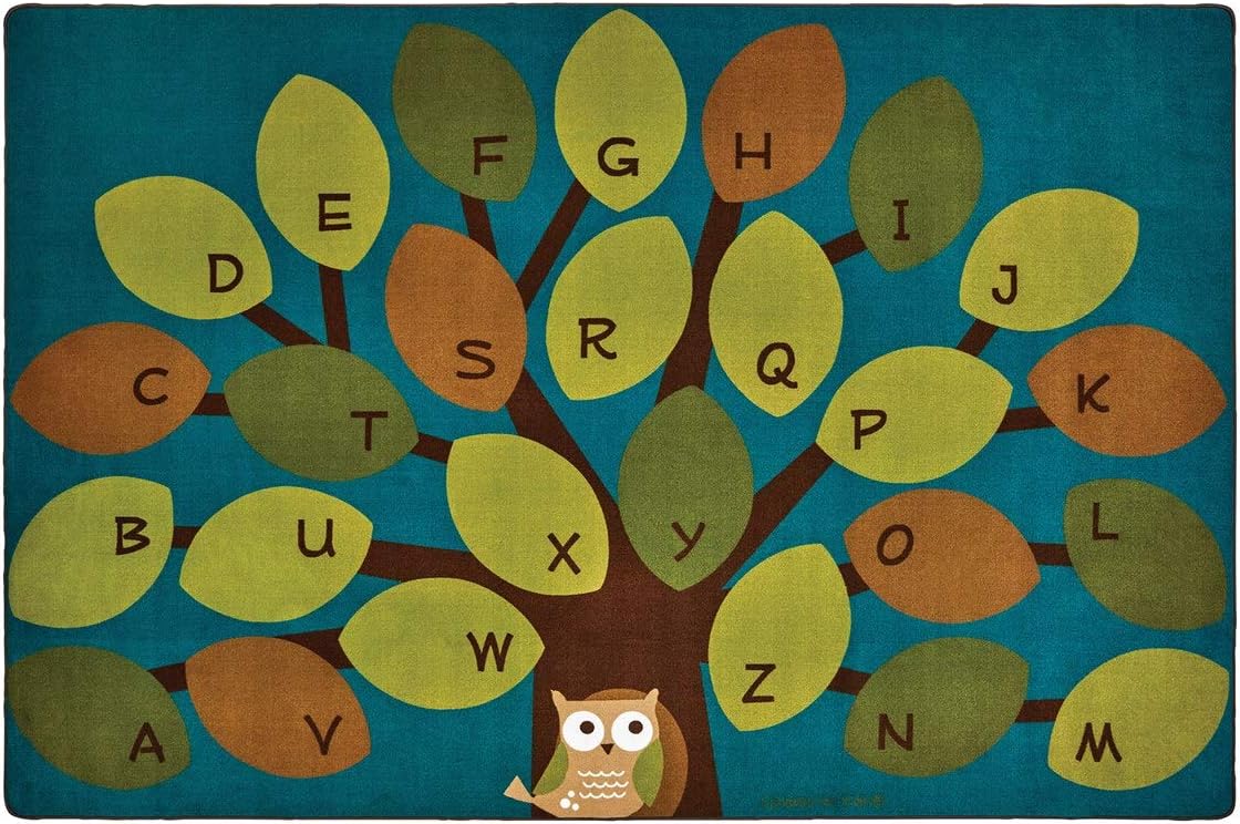 Carpets for Kids 20728 Owl-Phabet Tree Literacy Classroom Seating Rug 8ft x 12ft Rectangle Teal Blue