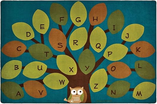 Carpets for Kids 20726 Owl-Phabet Tree Literacy Classroom Seating Kids Room Rug 9ft X 6ft Rectangle Blue