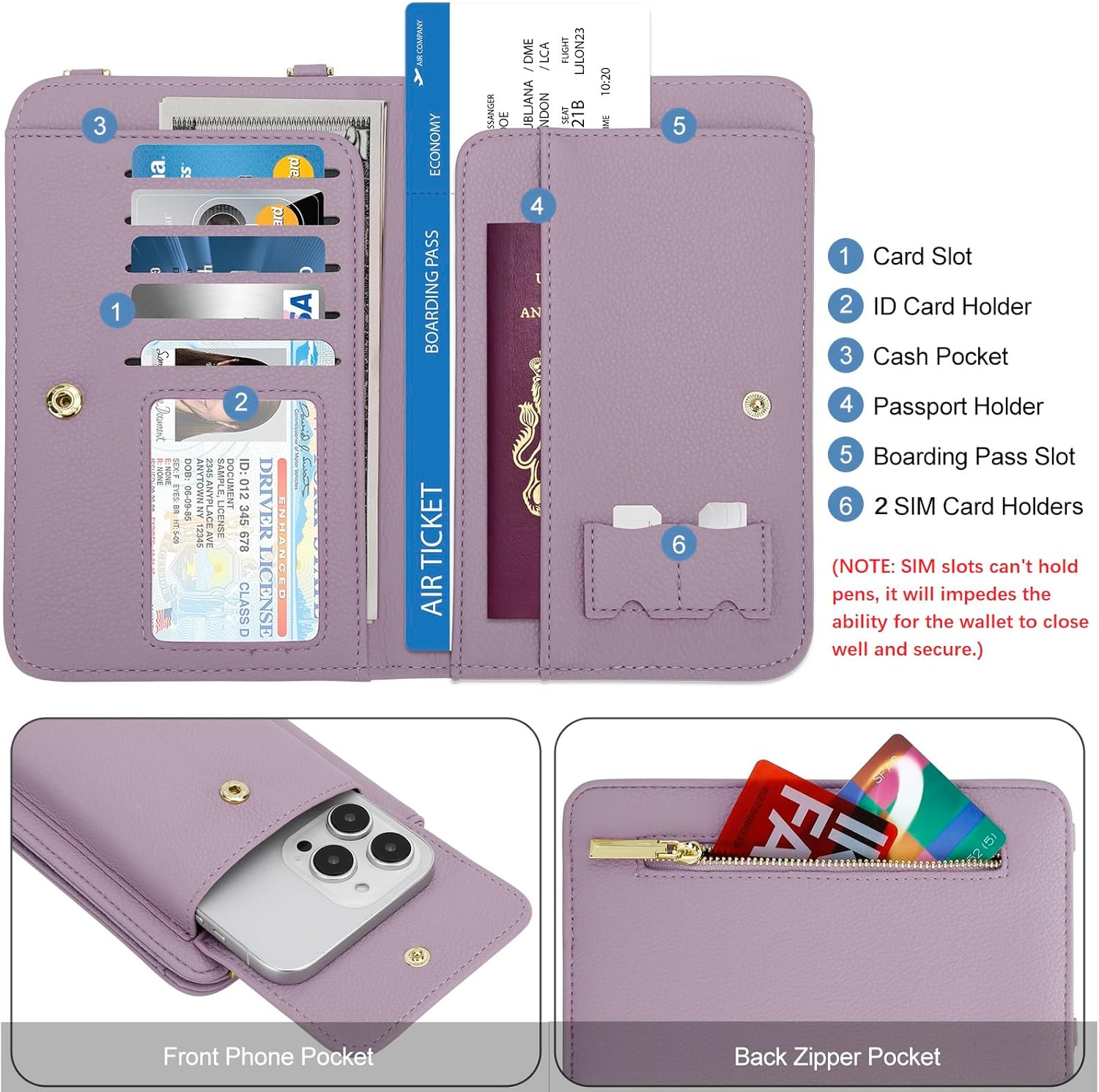 DOB SECHS Leather Passport Wallet Crossbody Phone Bag, RFID Blocking Passport Holder Credit Cards Case for Women - Image 4