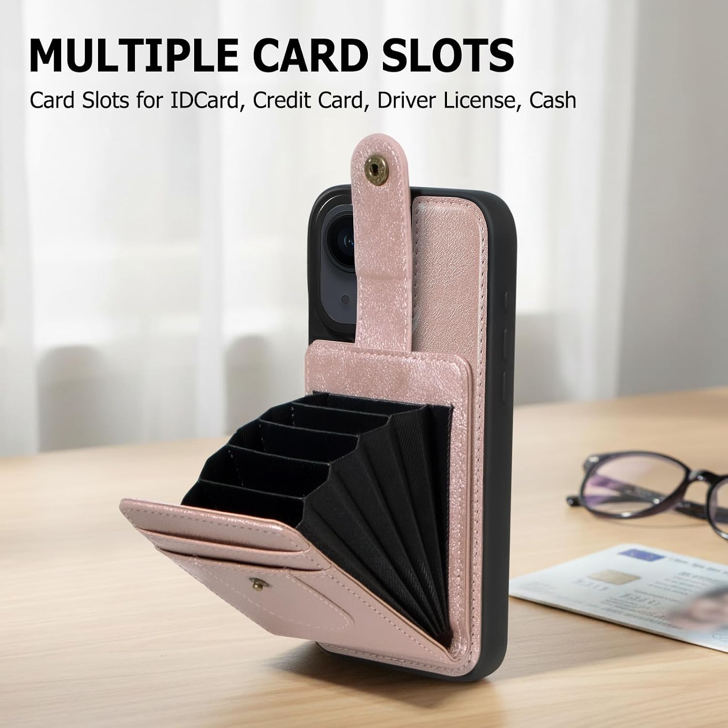 Caseurban Wallet Case for iPhone 13/14 Compatible with Magsafe, Detachable Card Holder, PU Leather Handbag Phone Purse with Zipper, RFID Blocking Strap Lanyard Kickstand Magnetic Phone Case