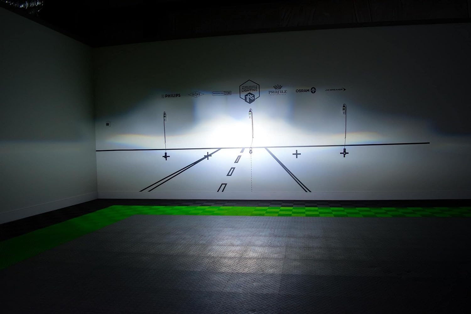 A clear, sharp RHD beam pattern projected onto a wall, demonstrating the cutoff line and light distribution.