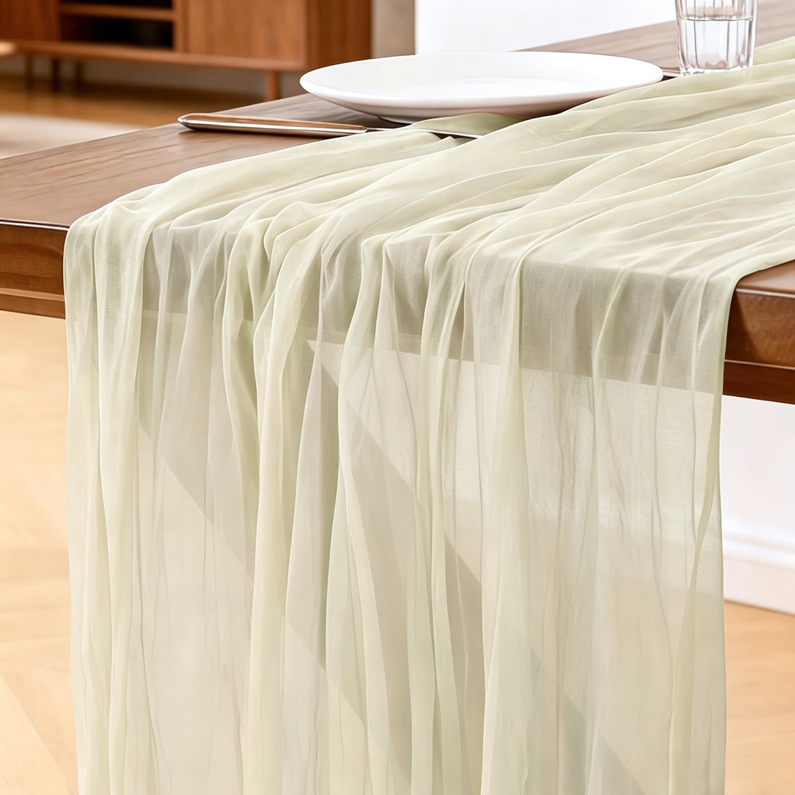 Cheesecloth Table Runner Light Beige, 300 x 90 CM Bohemian-style Gauze Rustic Gauze Fabric Tablecloth for Wedding, Parties, Christmas and New Year's Eve Table Decoration โ image 1