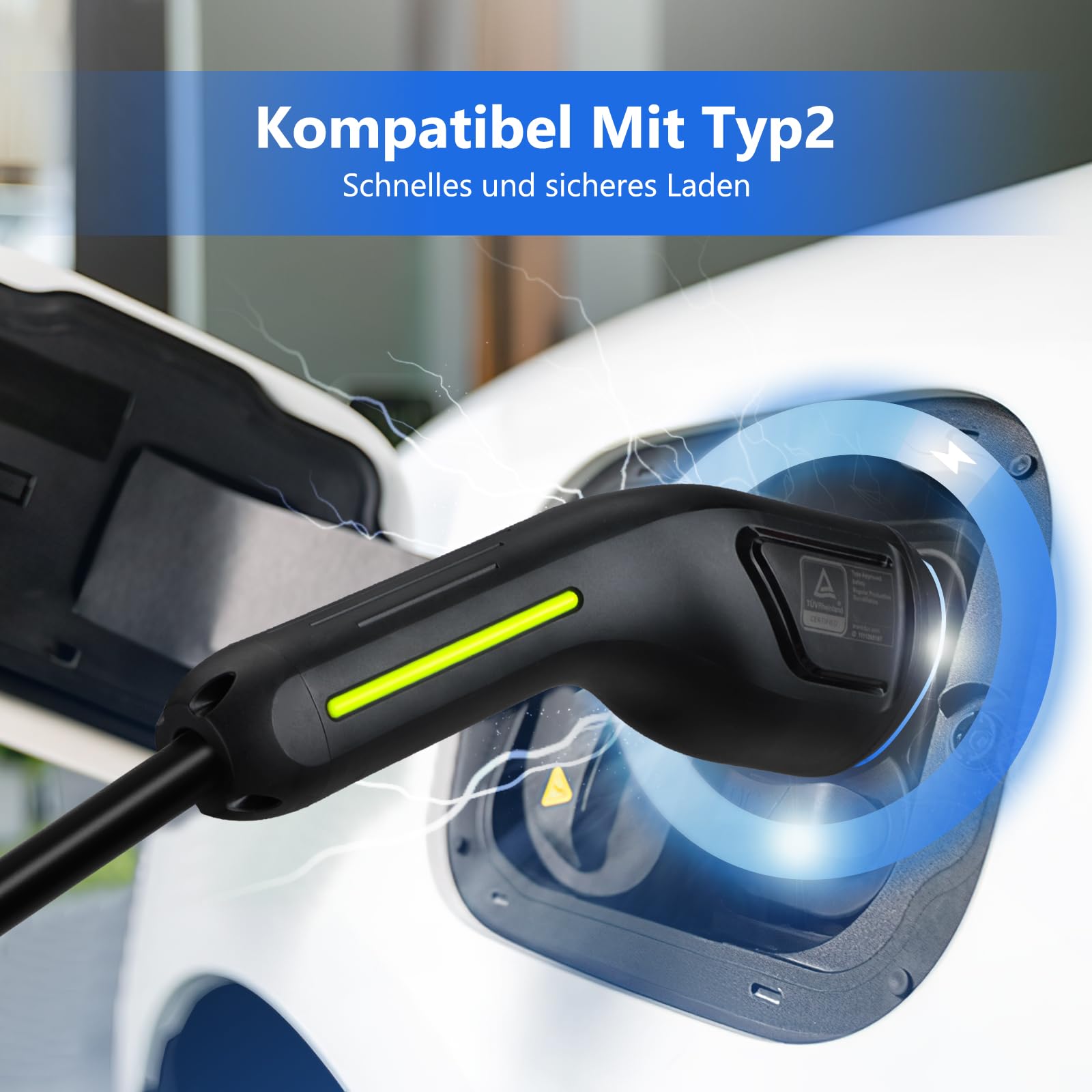 EVPEIWE Elektrische autolader 11 kW [8 m | driefasig | 6-16 A | 380 V] type 2 CEE-stekker, EV-oplader, mobiel laadstation voor type 2 EVs, instelbare oplaadtijd [0-12 uur], IP65