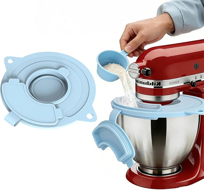 Silicone Mixer Bowl Cover for KitchenAid 4.5–5 Qt Tilt-Head Stand Mixer, Splash Guard Lid with Foldable Measuring Cup & Sealing Plug, Bowl Cover for Dough Proofing & Mixing, KitchenAid Mixer Accessori