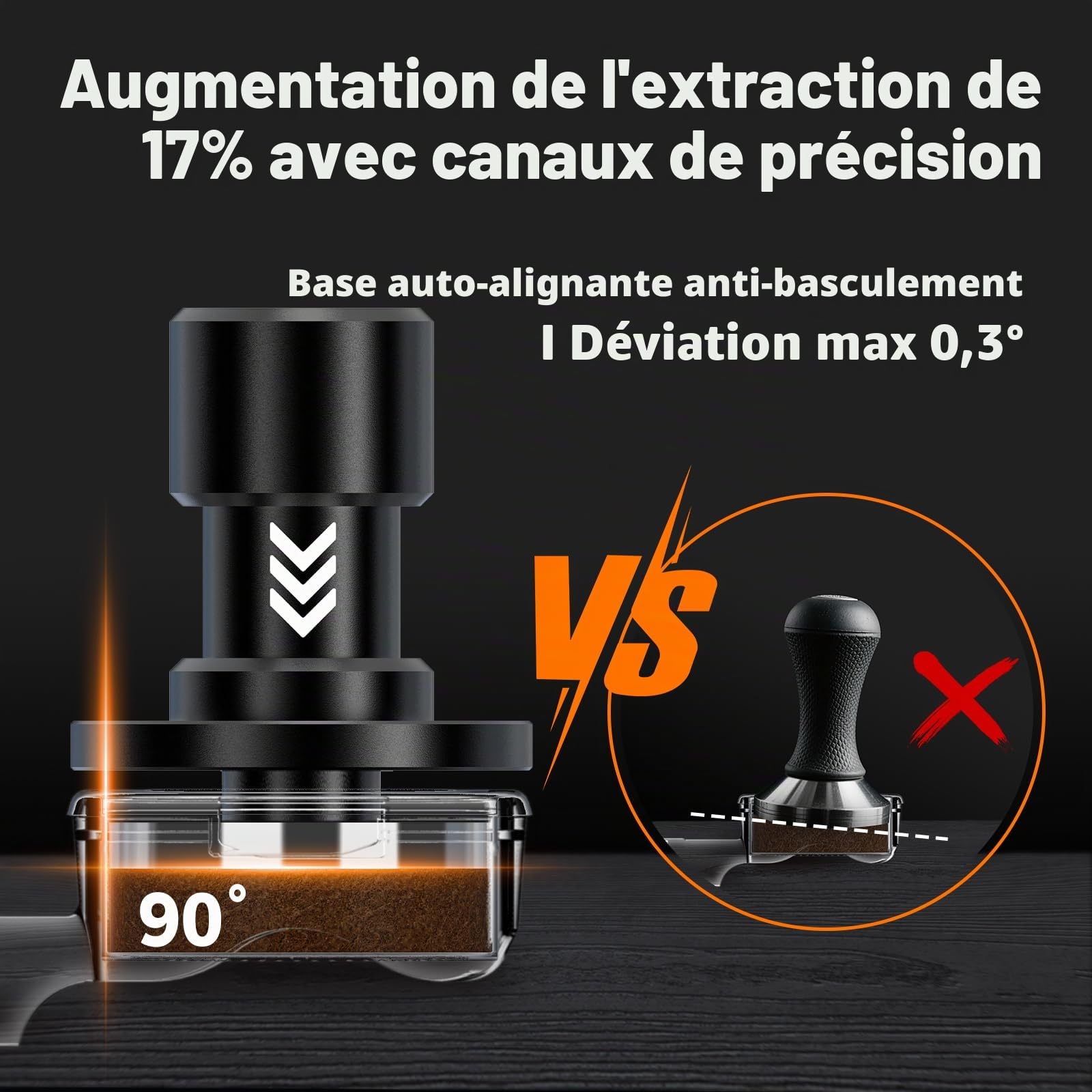 IKAPE Presse-expresso V6 Impact 58,35 mm avec retour acoustique, ressorts interchangeables (15 lb/30 lb), presse-expresso plat avec système à triple ressort, convient pour porte-filtre de 58 mm
