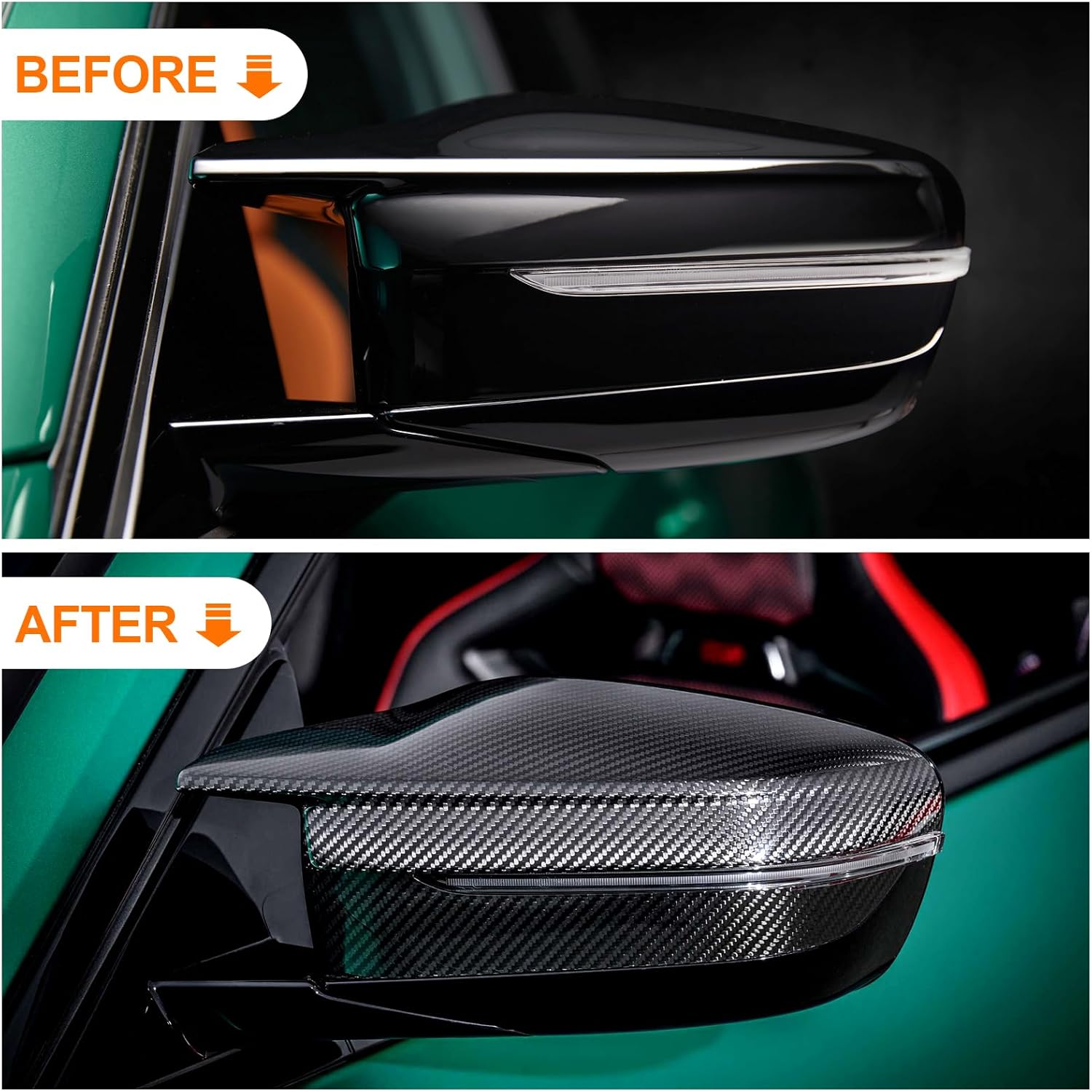 Real Carbon Fiber Side Mirror Cover Cap Compatible with BMW G11 G12 7 Series, G15 8 Series, G20 3 Series, G22 G23 I4 4 Series, G30 G31 G38 5 Series, G42 2 Series