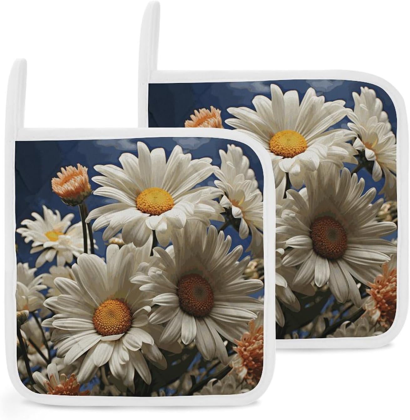 Pot Holder Set of 2 Floral Daisy Printed Potholders for Kitchens Heat Resistant & Non Slip Potholders for Kitchen Cooking Baking BBQ
