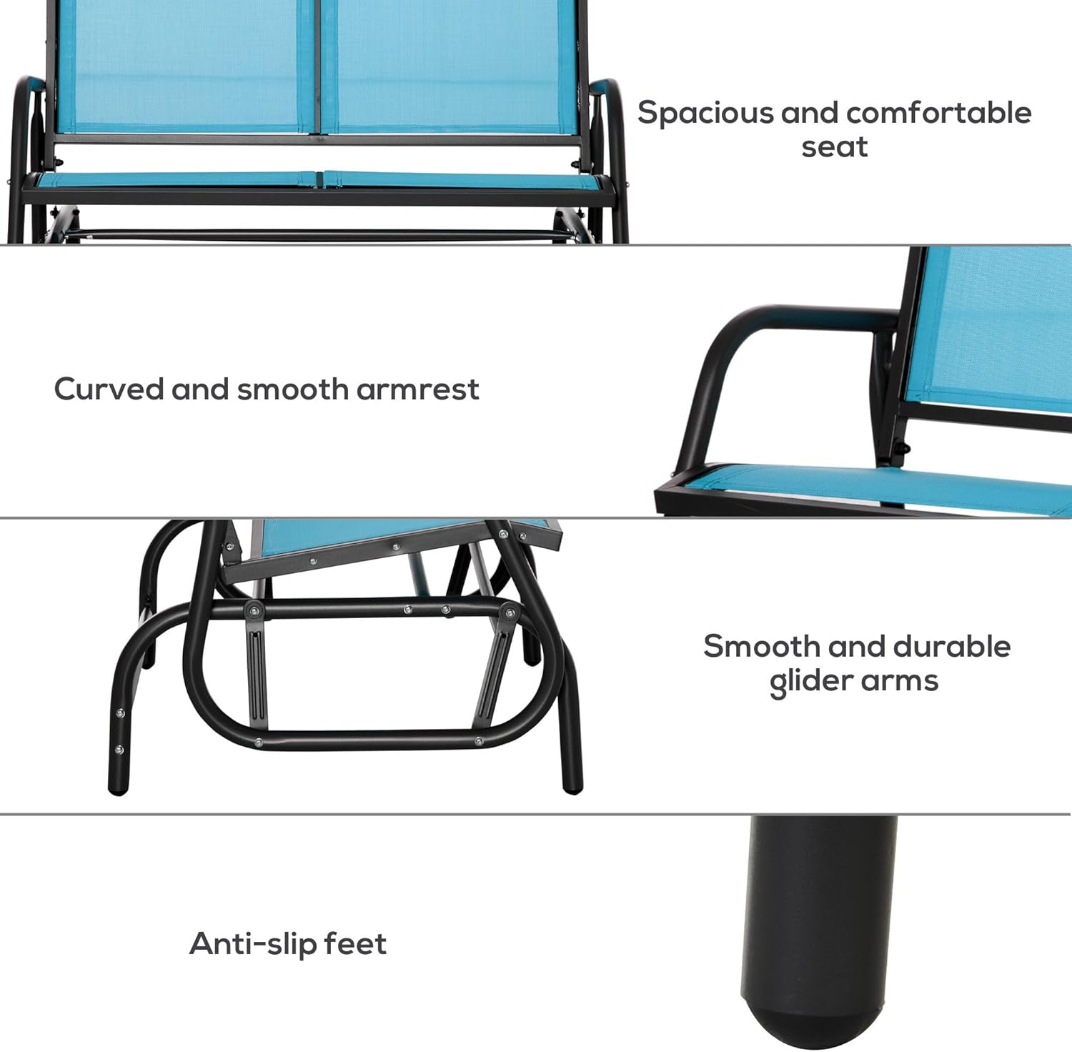 Outdoor 2-Seater Glider Loveseat - Steel FFor rame, UV-Resistant Blue Sling Fabric, Quick-Drying, 47.25" L x 27.5" W x 33.5" H, 440lb Capacity