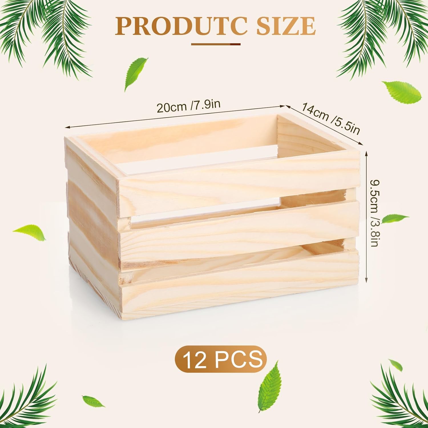 Gerrii 12 Pcs 8'' Small Wooden Crates for Easter Crafts Unfinished Crates Centerpiece Mini Rustic Wood Basket Box for Display Storage Milk Wine Closet Home Bathroom Kitchen Office Decor
