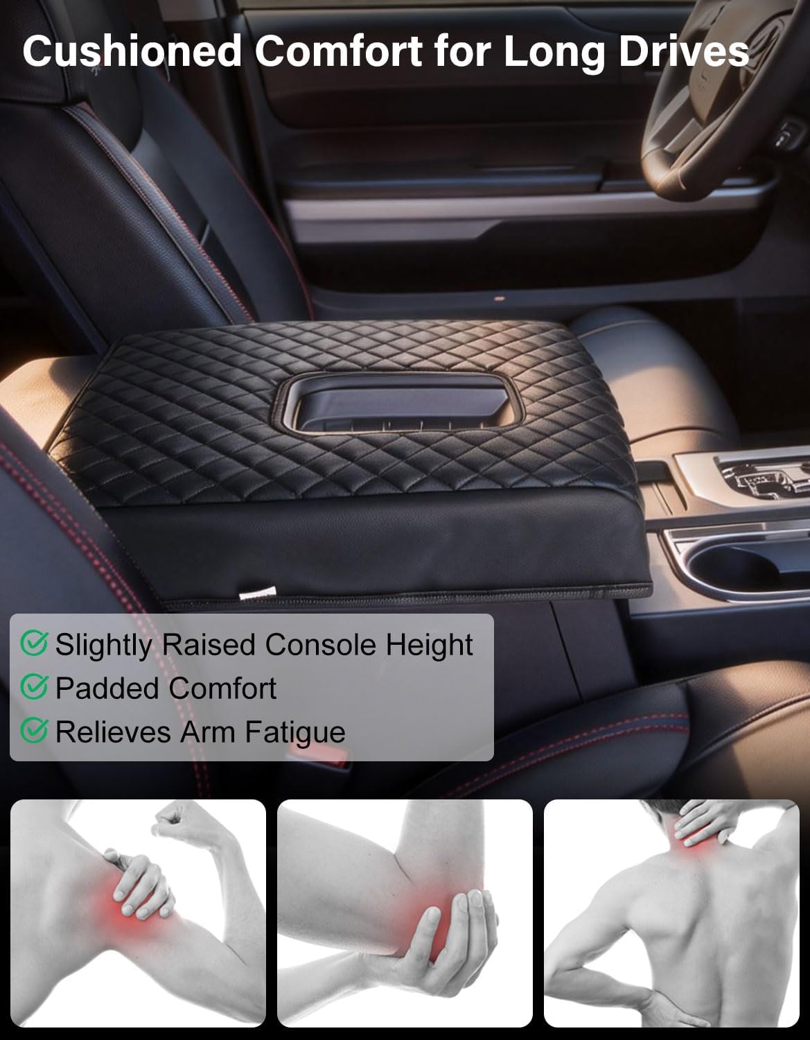 Center Console Armrest Cover for 2014-2021 Toyota Tundra, PU Leather Middle Console Lid Protector Arm Rest Cushion Anti-Scratch Thick Pad, Black