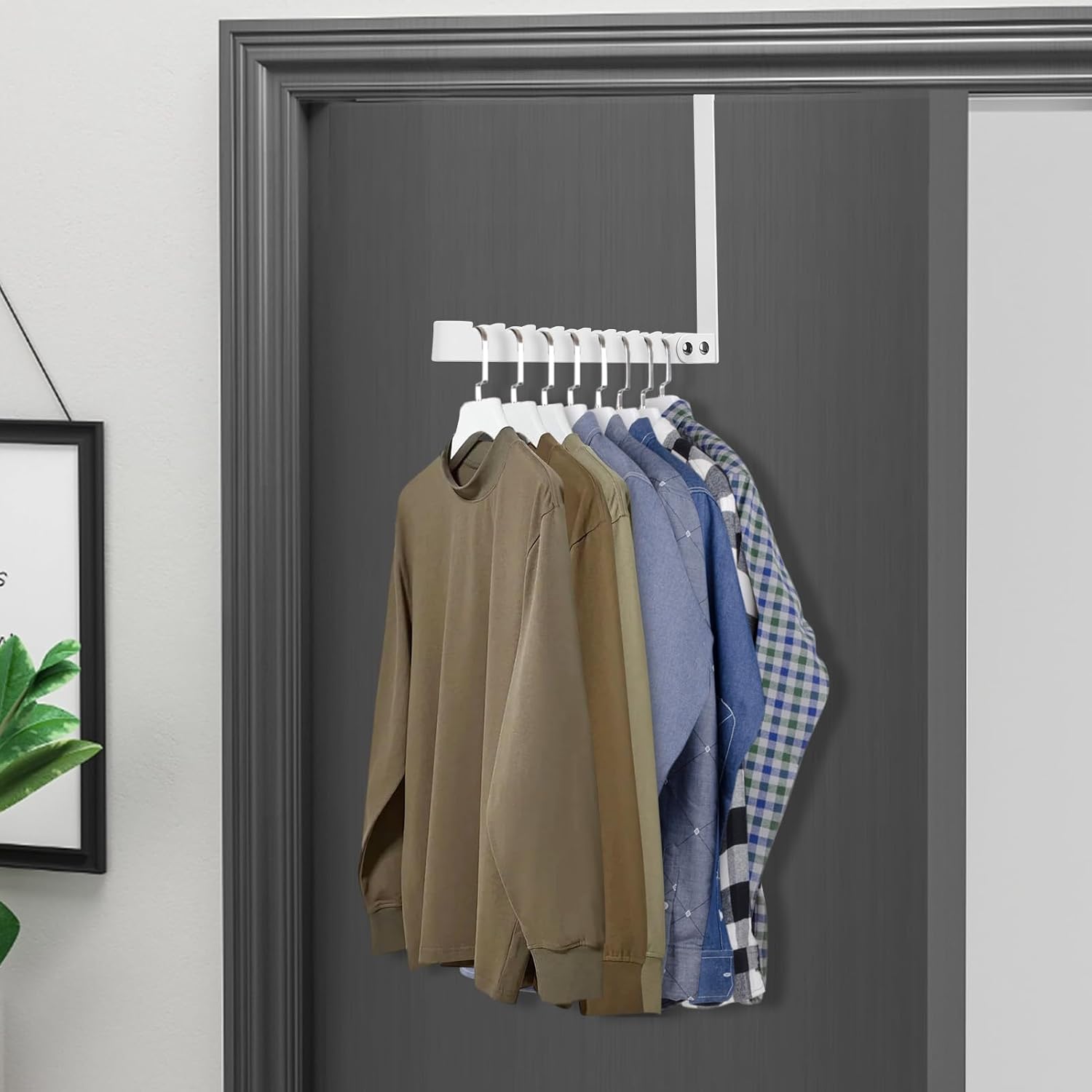 FYY Over The Door Hooks Hanger, 2 Pack Collapsible Folding Over Door Clothes Drying Rack Space Saving Laundry Hanging Storage Hook for Clothing, Coats, Towels for Bedroom Bathroom White Long: 7.92 inch 2 Pack White thumbnail 4