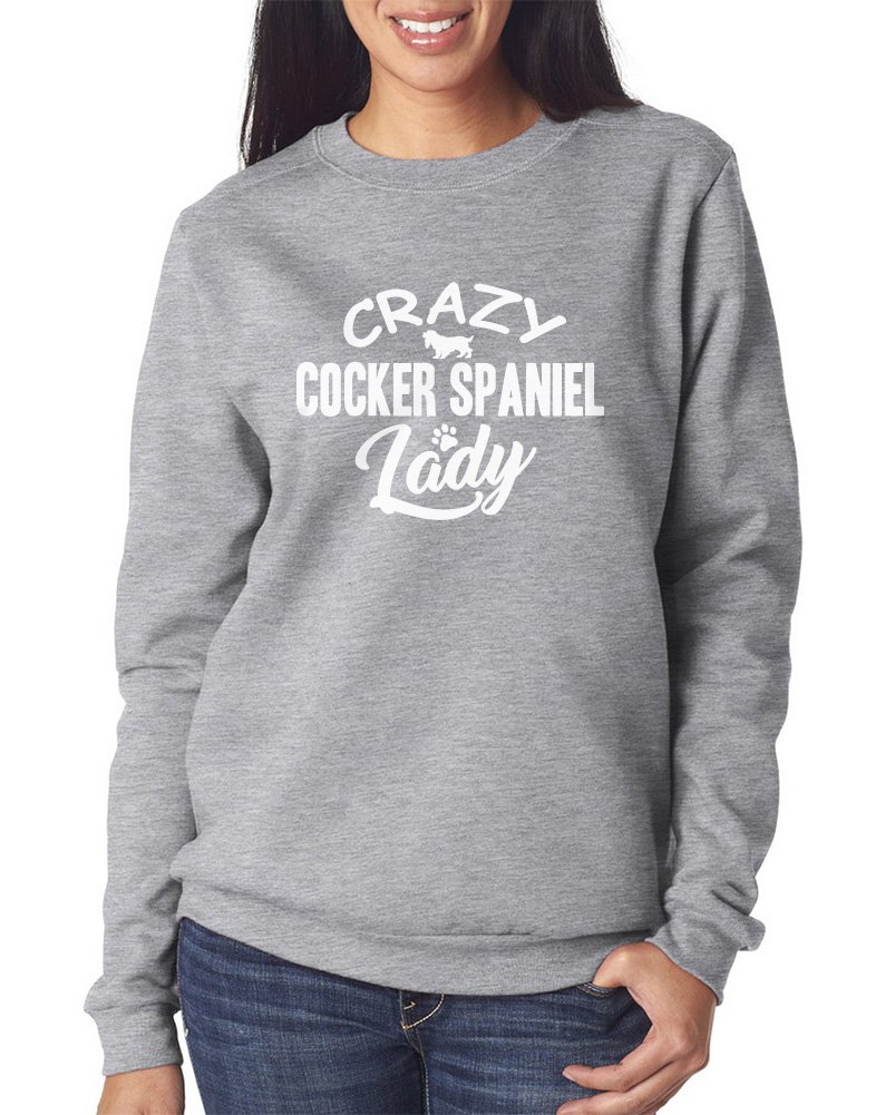 Hotscamp Women's Heather Grey Crazy Cocker Spaniel Lady Sweatshirt - Large
