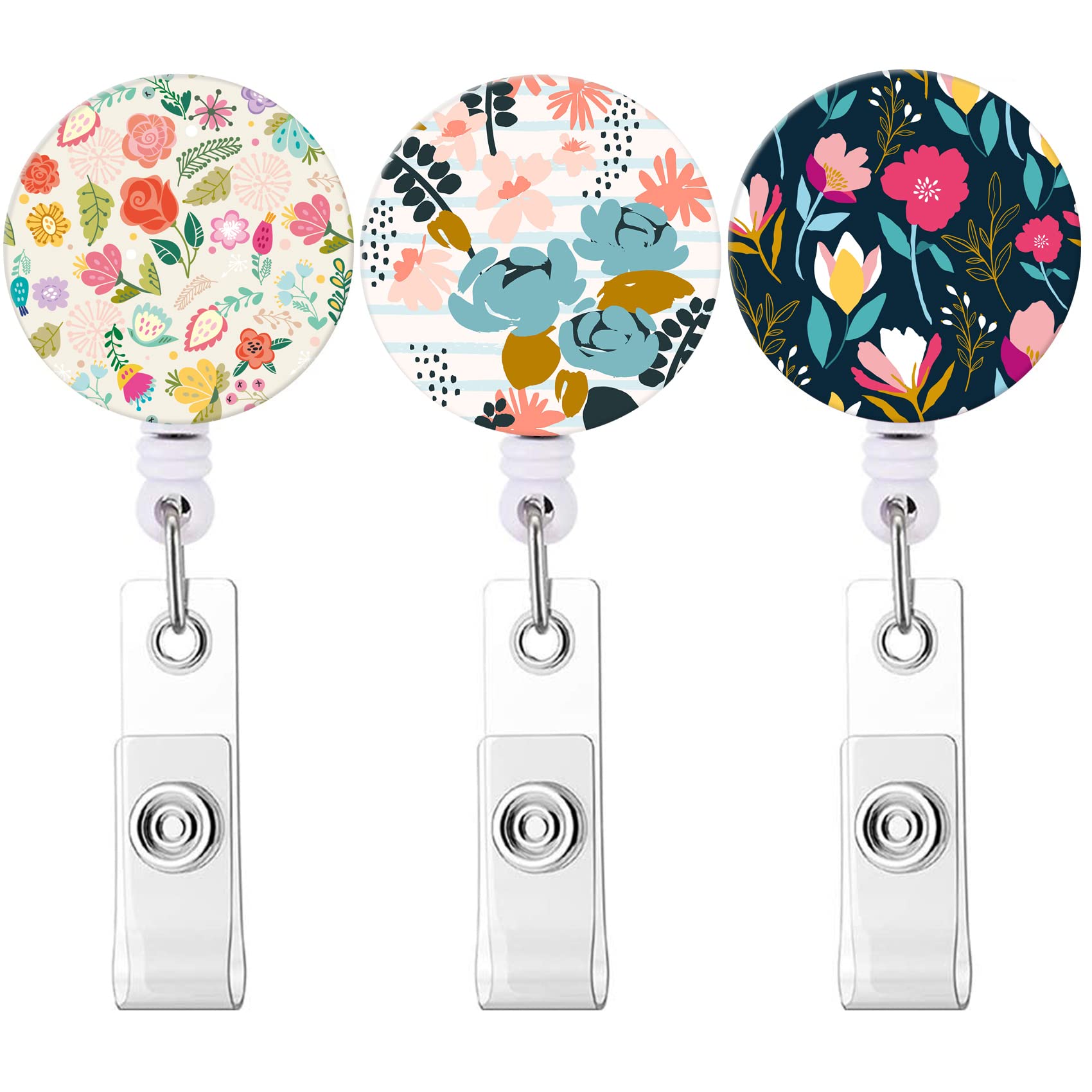 Badge Reel, Retractable Nurse Badge Holder with Alligator Clip ID Name Card Badge Clip for Office Student Doctor Nurse (3pack Flower Pretty)