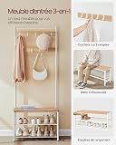 VASAGLE HSR041W09 3-in-1 Steel Frame Coat Rack with Shoe Shelf Hallway Modern Style Oak and Cream - 3