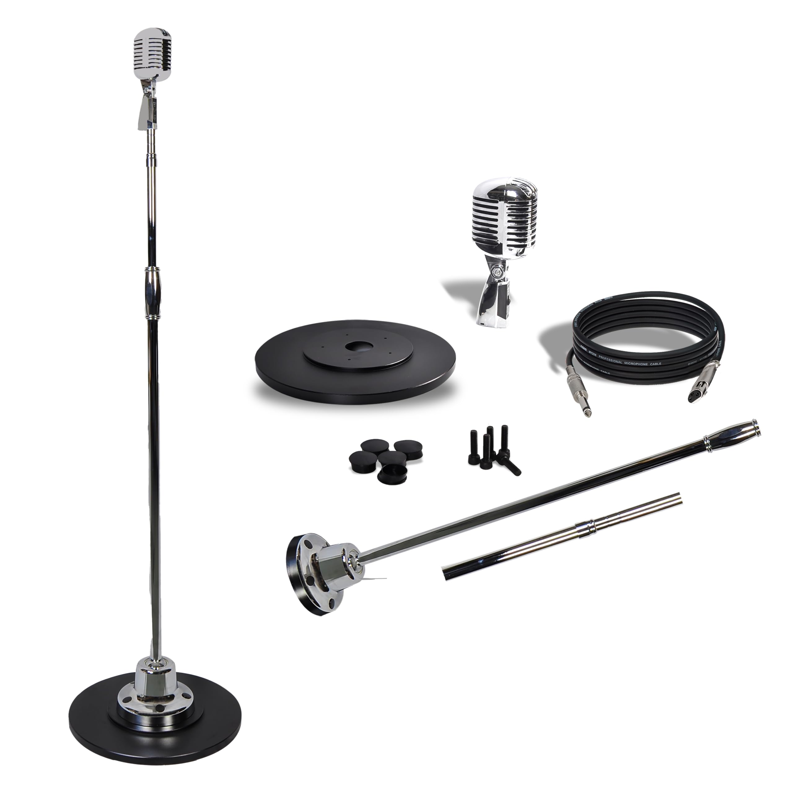 Pyle Retro Microphone and Stand, Vintage Style Dynamic Cardioid Mic with Adjustable Height Swing Stand, Professional Unidirectional Vocal Microphone with XLR Cable for Stage or Studio Use