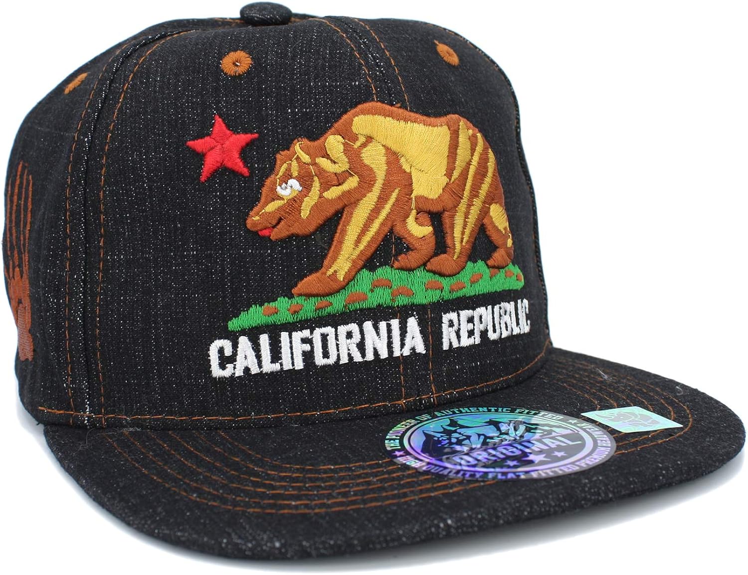 Embroidered California Republic with Bear Claw Scratch Snapback Cap