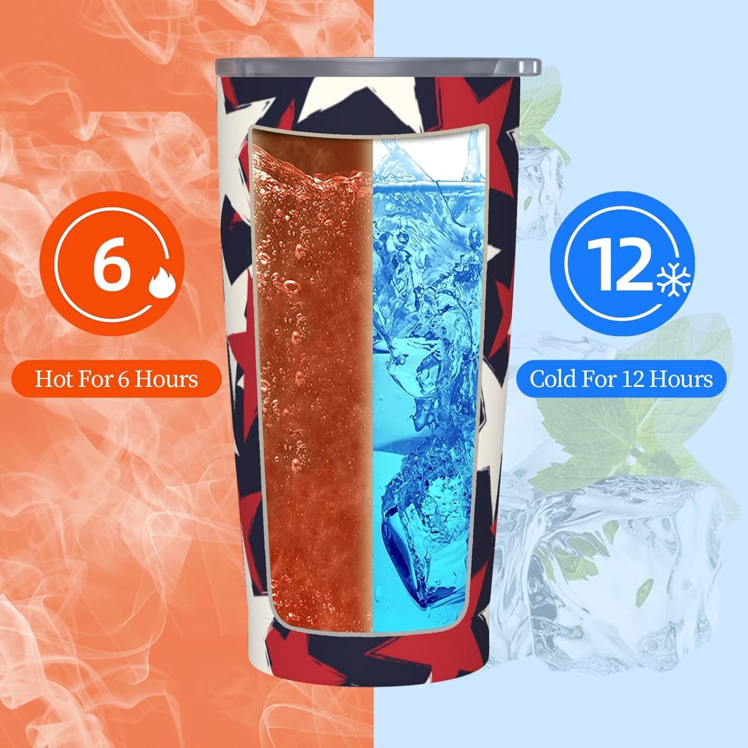 Red Stars Tumbler, Vintage Star 20oz Stainless Steel Insulated Travel Tumblers,Travel Coffee Mug with Lid and Straw Cups Gifts for Women Men - Image 6