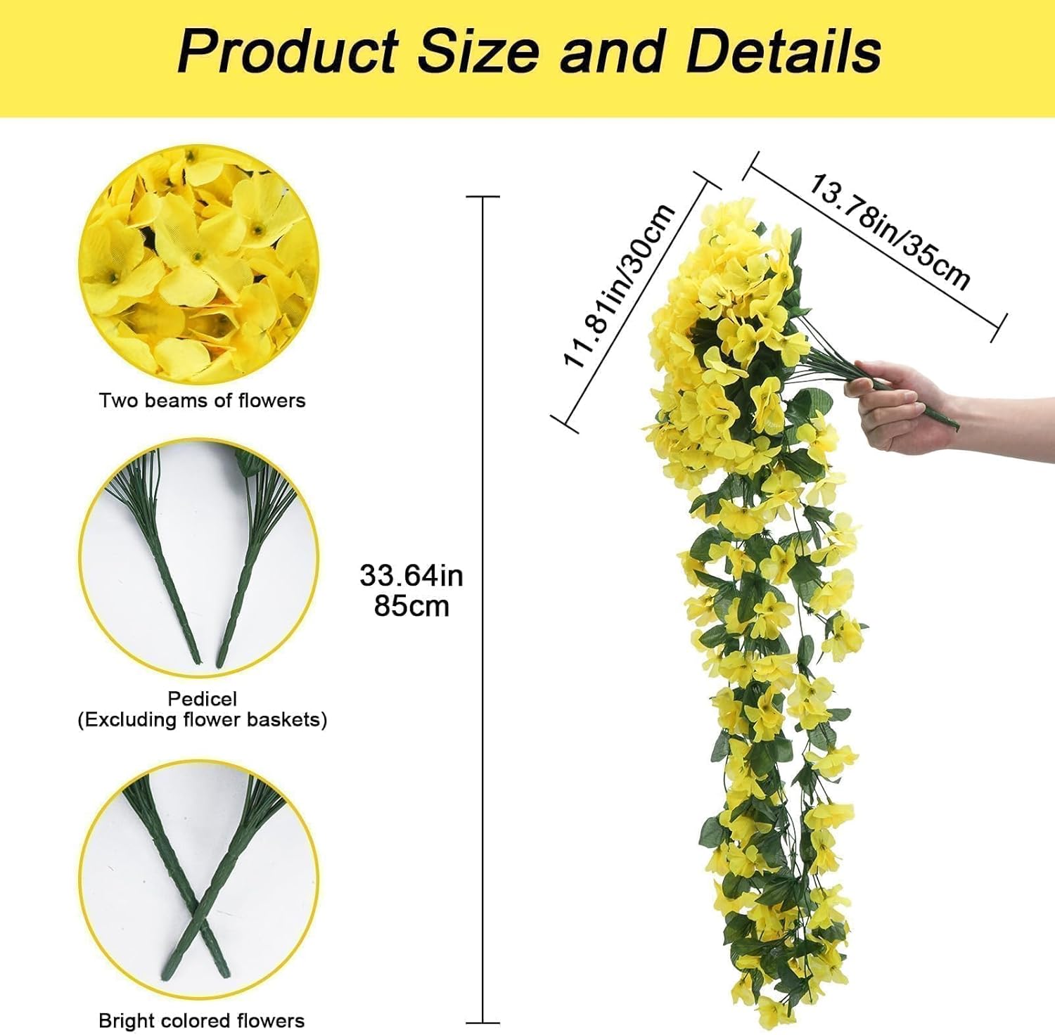 3 PCS Fake Hanging Flowers Yellow Artificial Hanging Flowers for Outdoors with Long Stem Fake Hanging Plants for Outdoor Fall Home Wedding Patio Decor (Yellow) 33 Inch