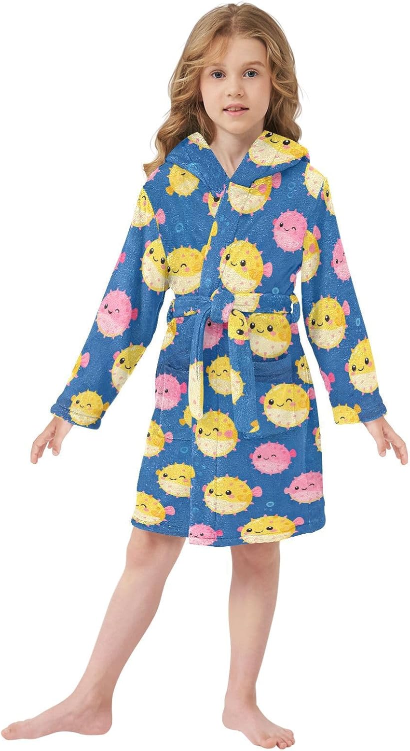 GuoChe Colorful globefishes Pattern Hooded Pajama Robe For Girls