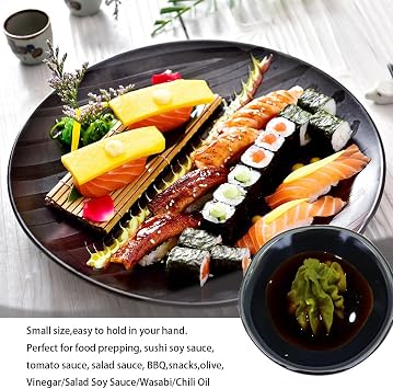 Black Ceramic Dipping Sauce Dishes,Matte Black Sushi Soy Sauce Dipping Bowls, Appetizer Plates with Irregular Edge,Tiny Side Dish for Kitchen Home Housewarming gift