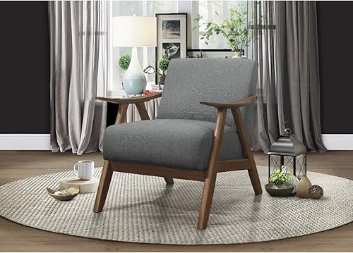 Miniatura 2 de Lexicon Silla decorativa moderna de mediados de siglo con marco de madera maciza en acabado de nogal, sillón tapizado para sala de estar, cojín de