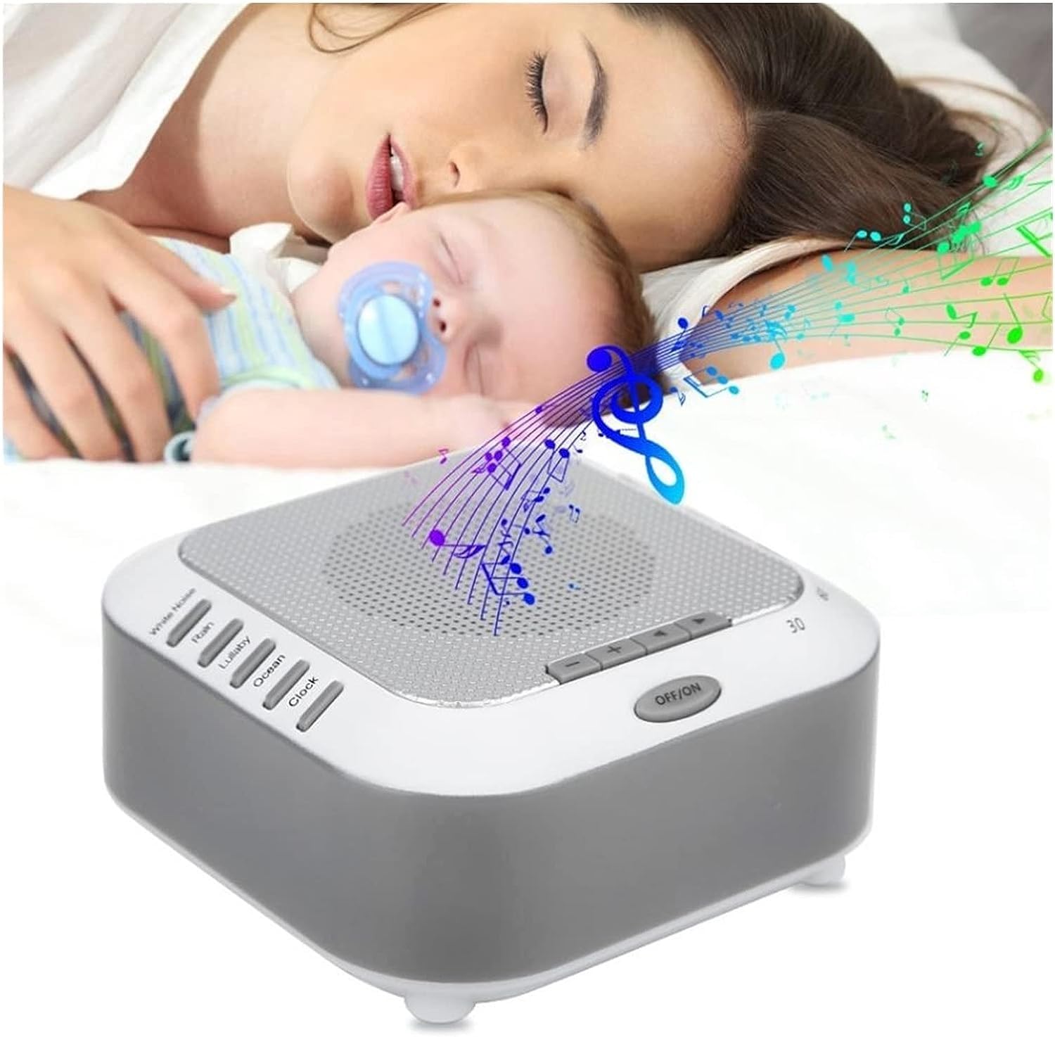 Máquina de sonido con temporizador de apagado automático, máquina de sonido para dormir para niños y bebés, relajación natural, ruido blanco, lluvia, luz nocturna, canción de cuna, tono y volumen