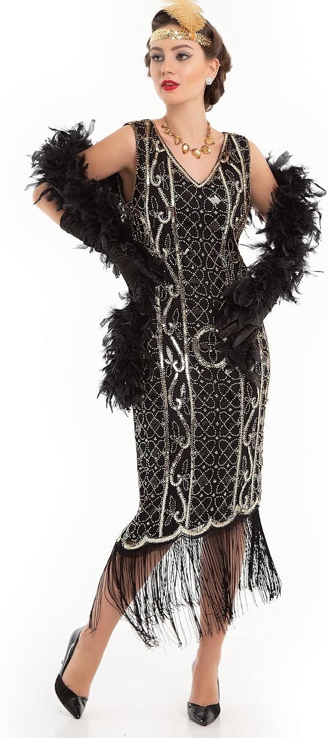 PrettyGuide Women's Flapper Dresses 1920s Gatsby Sequin Fringed Asymmetric Hem Roaring 20s Cocktail Dress - Image 2