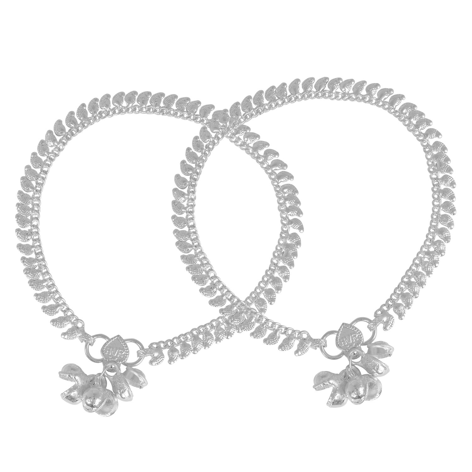 Missmister Creations: Silver plated Brass Kairi shape traditional ethnic Bridal Jewelley Anklet for Women (MM6121AKRM)-image-26