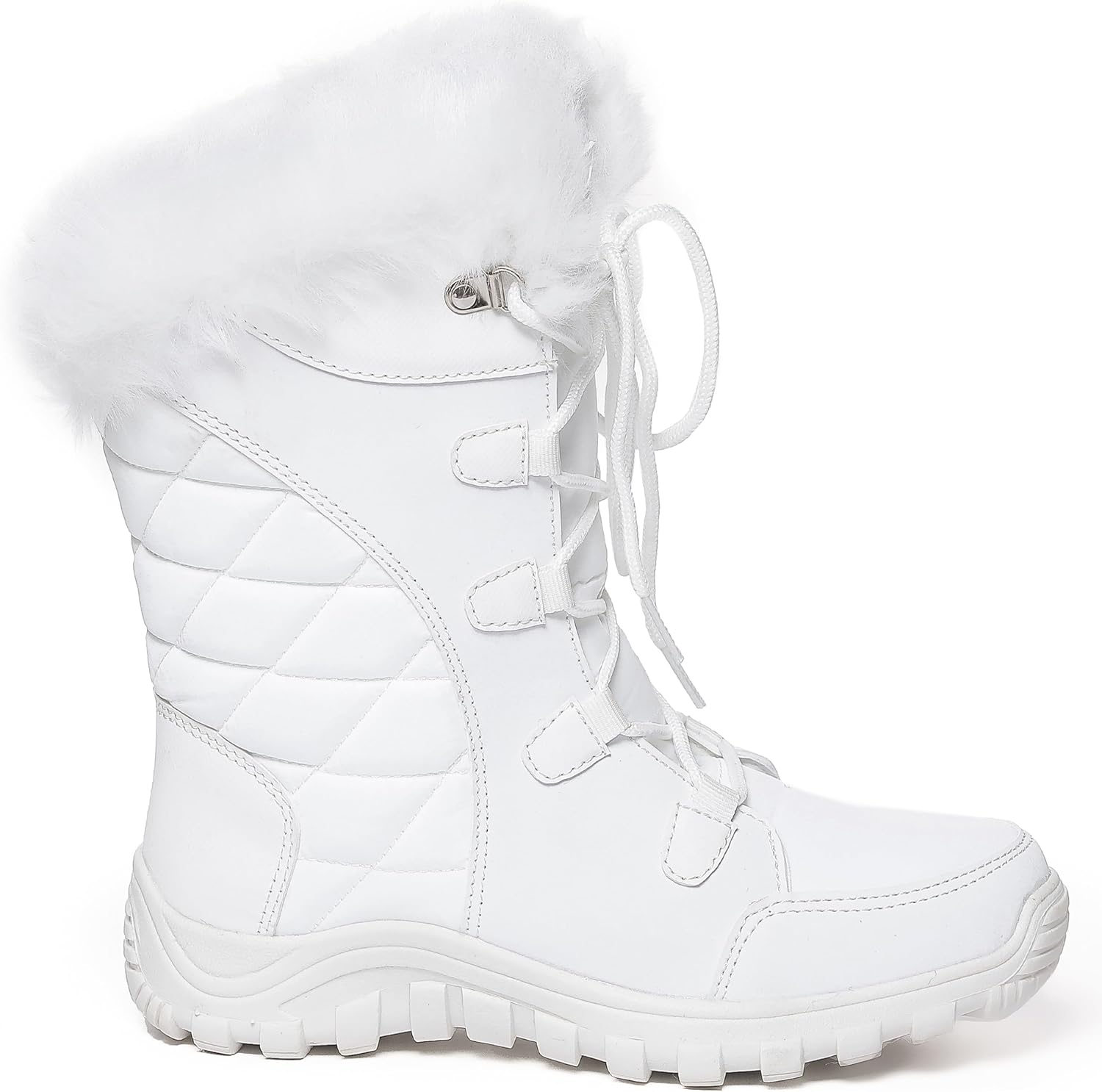 POLAR Womens Quilted Faux Fur Cuff Winter Duck Rubber Sole Durable Snow Rain Outdoor Boots