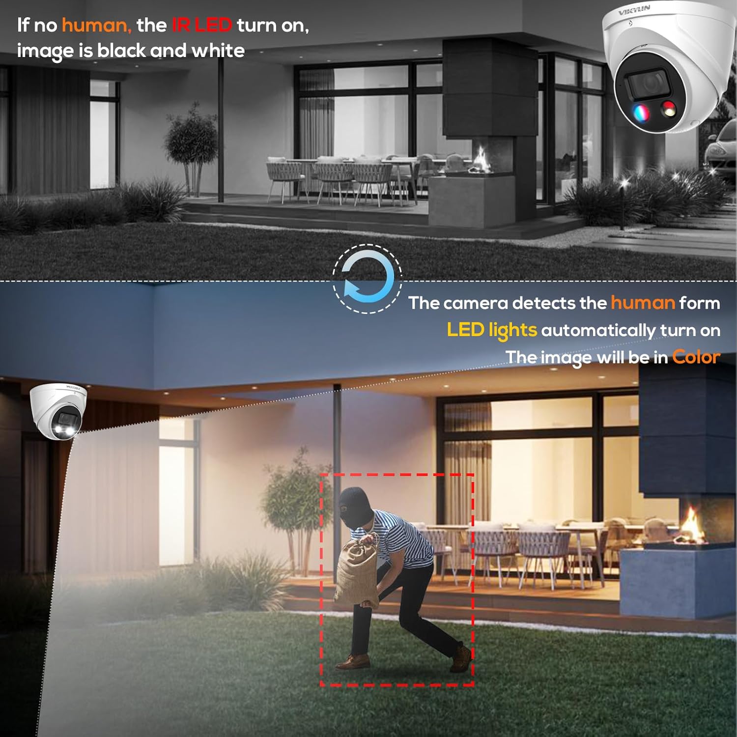 VIKYLIN 8MP Wizsense Outdoor AI Security POE IP Camera with Human/Vehicle Detection,Active Deterrence 4K Turret Camera with Two Way Audio,Smart Dual Light Night Vision,SMD 4.0,2.8 mm Lens,SD(256GB)